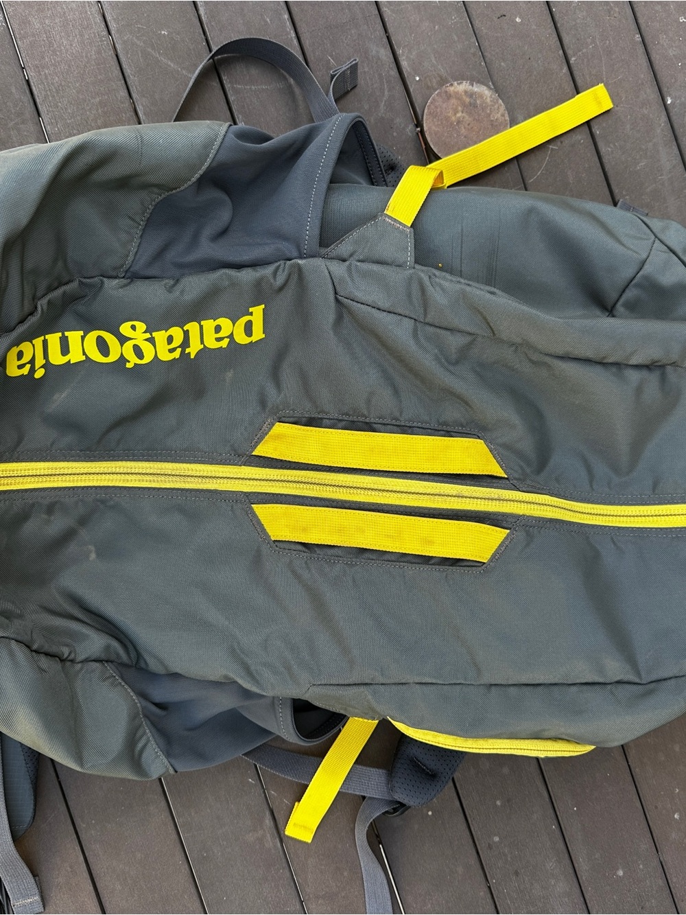 Patagonia Crag Daddy 45L Grey Backpack with Yellow Details